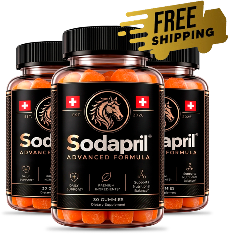Three bottles of Sodapril Advanced Formula daily support gummies