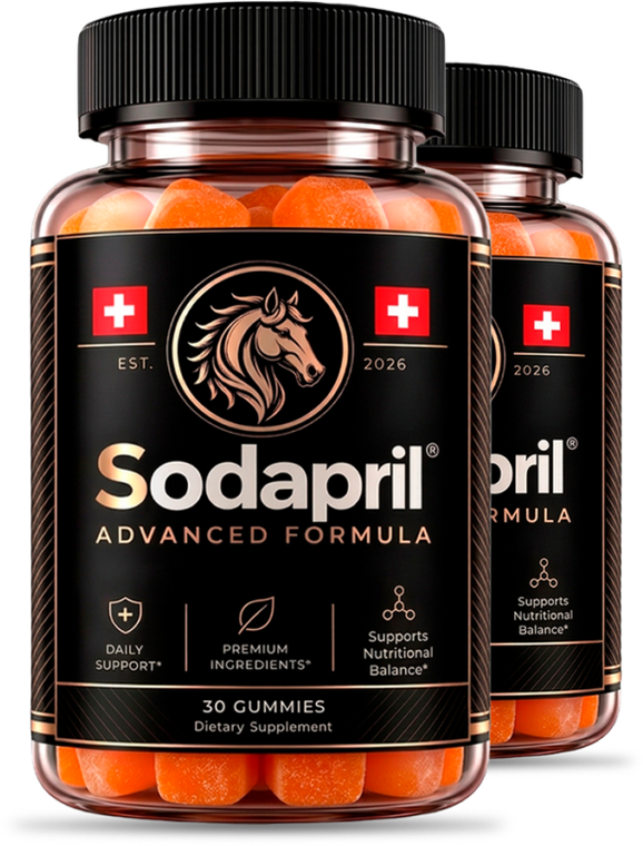 Two bottles of Sodapril Advanced Formula daily support gummies